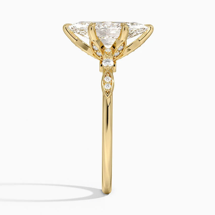 Poppy Accents (Round Side Stones) Lab Diamond Ring in 18K Gold -Marquise