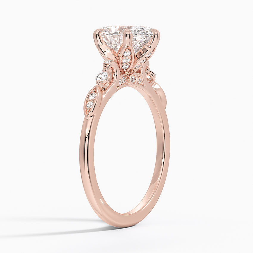 Poppy Accents (Round Side Stones) Lab Diamond Ring in 18K Gold - Oval