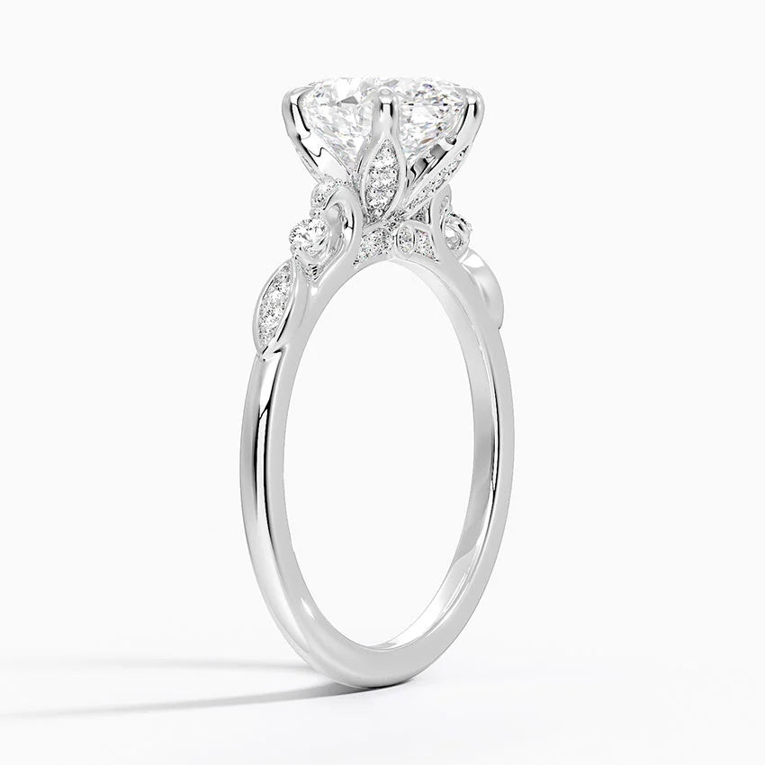 Poppy Accents (Round Side Stones) Lab Diamond Ring in 18K Gold - Oval