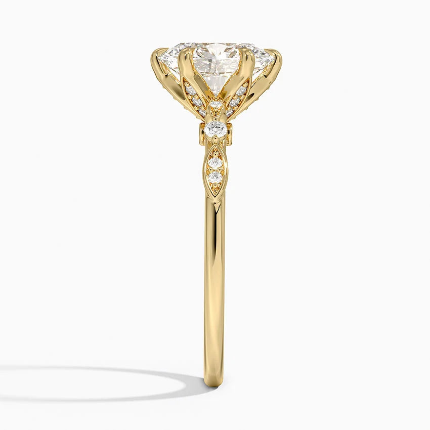 Poppy Accents (Round Side Stones) Lab Diamond Ring in 18K Gold - Oval
