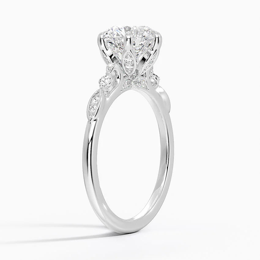 Poppy Accents (Round Side Stones) Lab Diamond Ring in 18K Gold - Round
