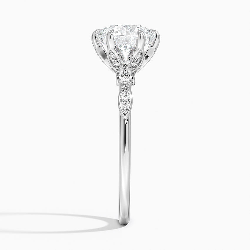 Poppy Accents (Round Side Stones) Lab Diamond Ring in 18K Gold - Round