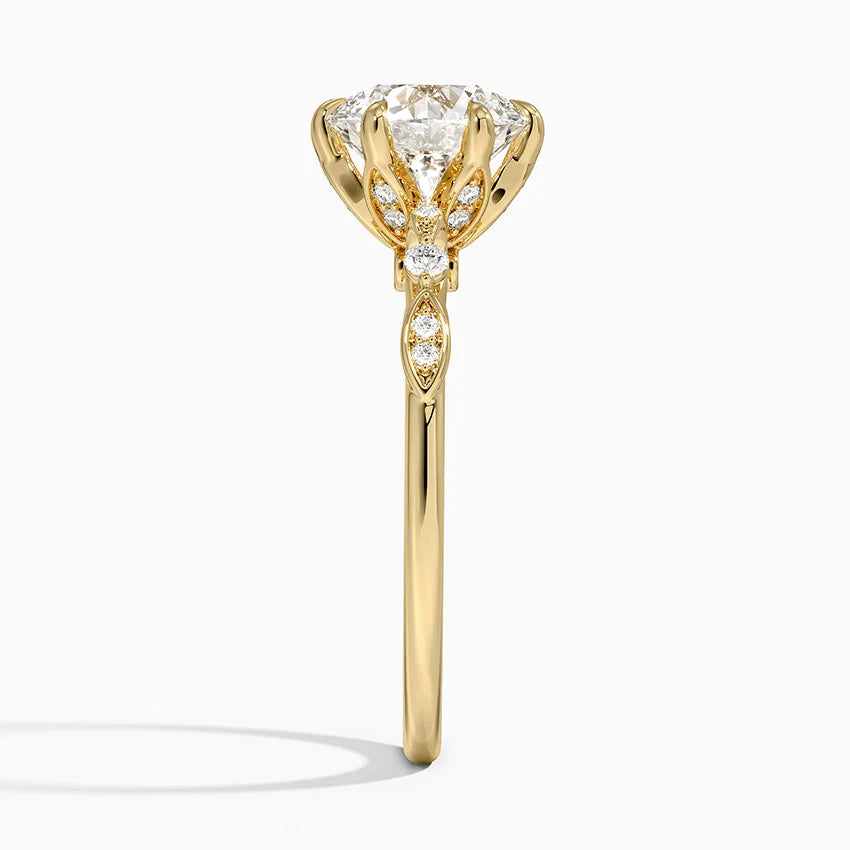 Poppy Accents (Round Side Stones) Lab Diamond Ring in 18K Gold - Round