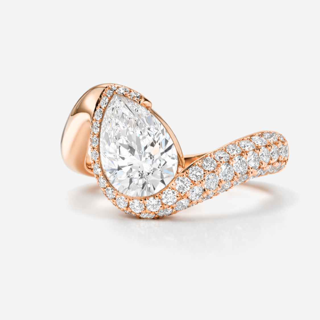18K Solid Gold Pantera Eye Pear Pavé Lab Diamond Ring