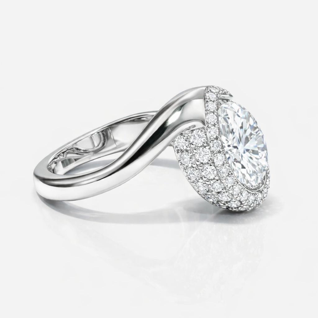 Pantera Eye Pave Curved Lab Diamond Engagement Ring in 18K Gold - Pear