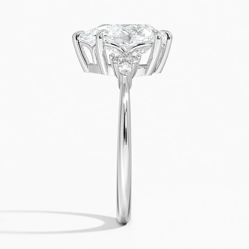 18K Solid Gold Matilda Pear Accent Lab Diamond Ring