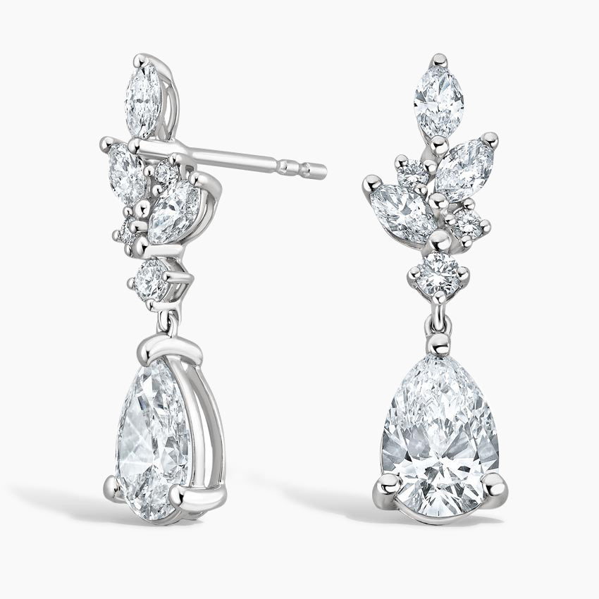 Elegant white gold drop earrings with pear and marquise cut lab-grown diamonds