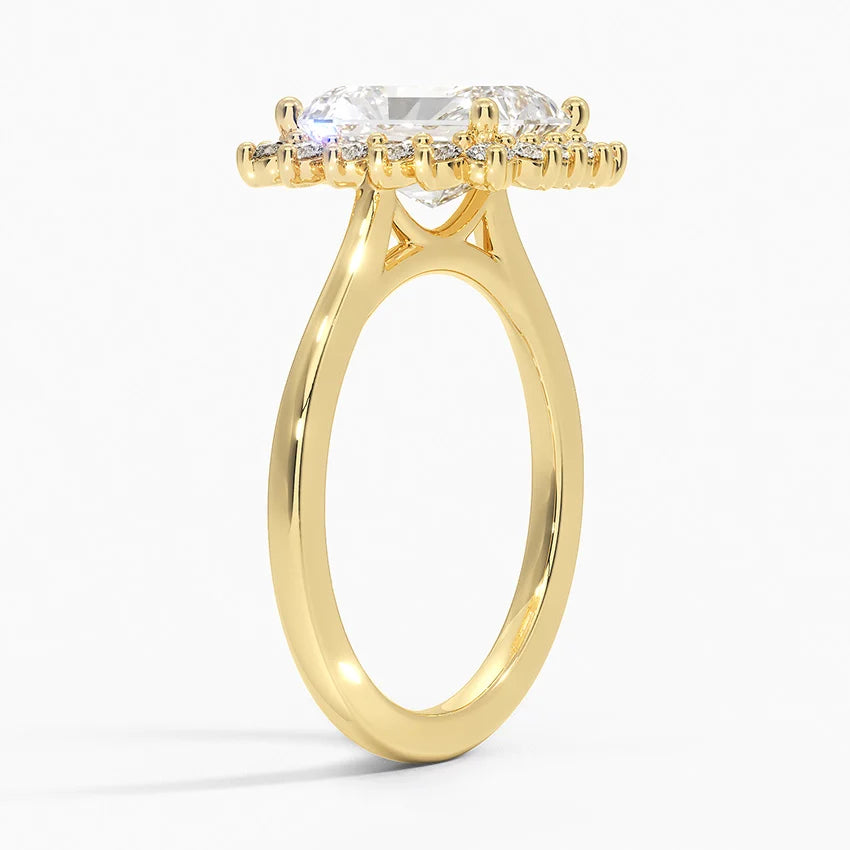 Vintage Halo Lab Grown Diamond Engagement Ring in 18k Gold - Radiant