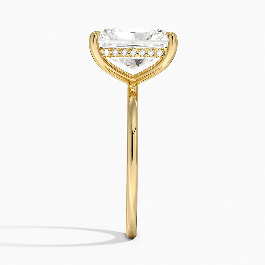 Radiant Cut Hidden Halo Diamond Solitaire Engagement Ring in Solid Gold⁠