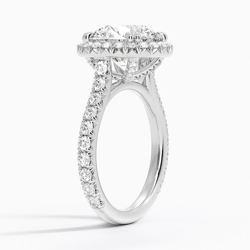 4 Carat Halo Pave Lab Grown Diamond Engagement Ring in 18k Gold