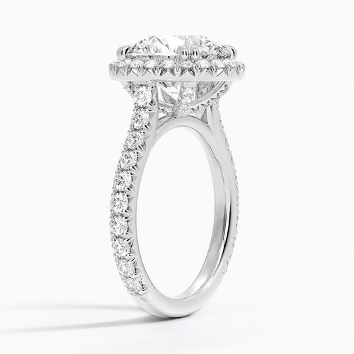 4 Carat Halo Pave Lab Grown Diamond Engagement Ring in 18k Gold
