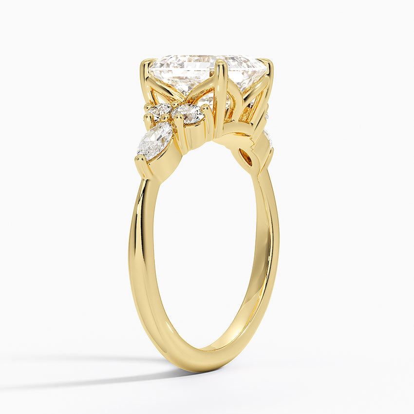 Rosea Accents (Marquise and Round Side Stones) Lab Diamond Ring in 18K Gold - Asscher