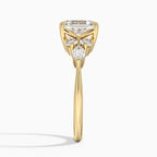 18K Solid Gold Rosea Asscher Accent Lab Diamond Ring