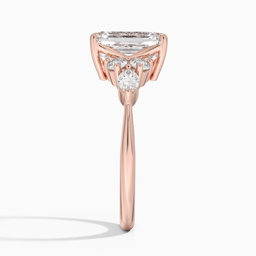Rosea Accents (Marquise and Round Side Stones) Lab Diamond Ring in 18K Gold - Emerald
