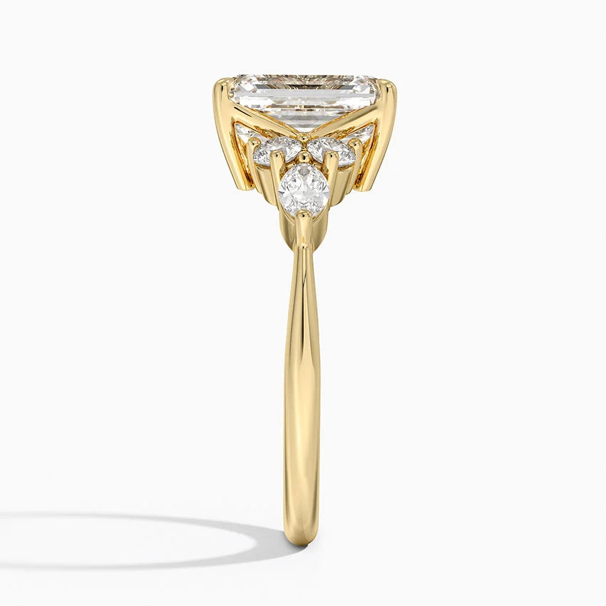 Rosea Accents (Marquise and Round Side Stones) Lab Diamond Ring in 18K Gold - Emerald