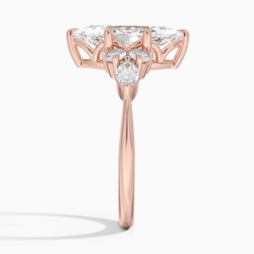 Rosea Accents (Marquise and Round Side Stones) Lab Diamond Ring in 18K Gold - Marquise