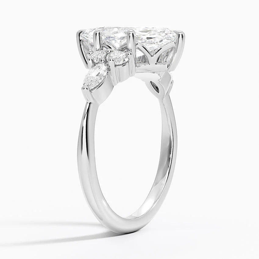 Rosea Accents (Marquise and Round Side Stones) Lab Diamond Ring in 18K Gold - Marquise