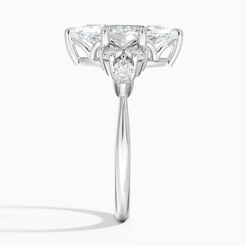 Rosea Accents (Marquise and Round Side Stones) Lab Diamond Ring in 18K Gold - Marquise