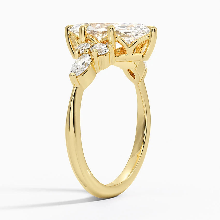 Rosea Accents (Marquise and Round Side Stones) Lab Diamond Ring in 18K Gold - Marquise