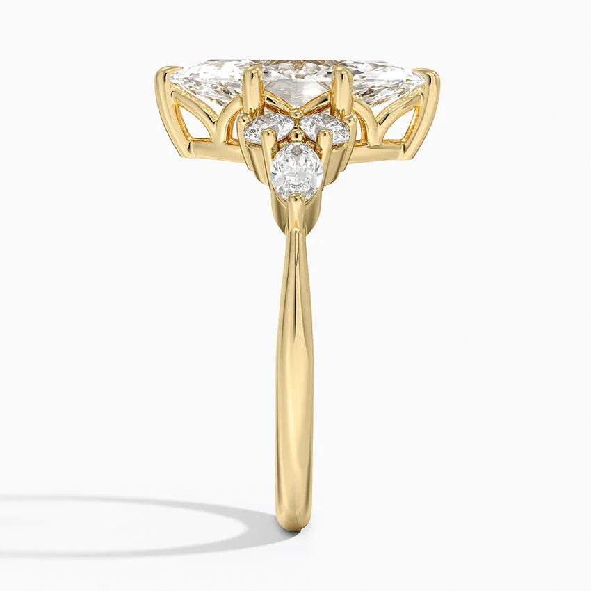 Rosea Accents (Marquise and Round Side Stones) Lab Diamond Ring in 18K Gold - Marquise