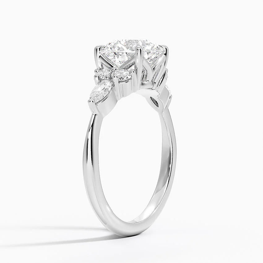 Rosea Accents (Marquise and Round Side Stones) Lab Diamond Ring in 18K Gold - Round