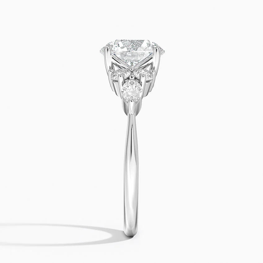 Rosea Accents (Marquise and Round Side Stones) Lab Diamond Ring in 18K Gold - Round
