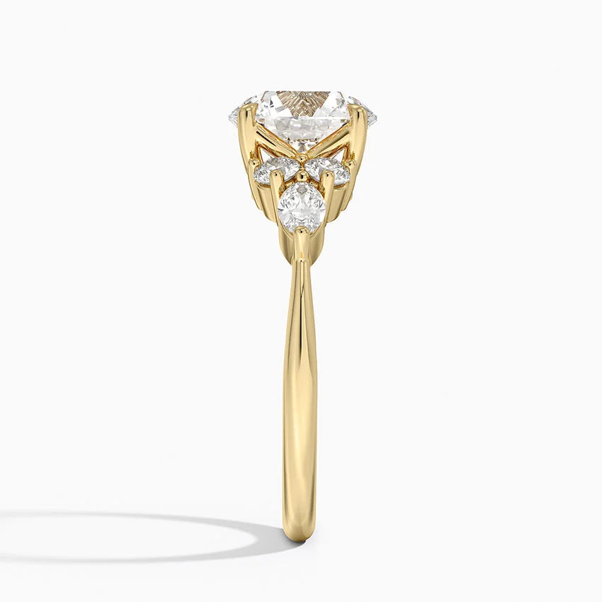 Rosea Accents (Marquise and Round Side Stones) Lab Diamond Ring in 18K Gold - Round