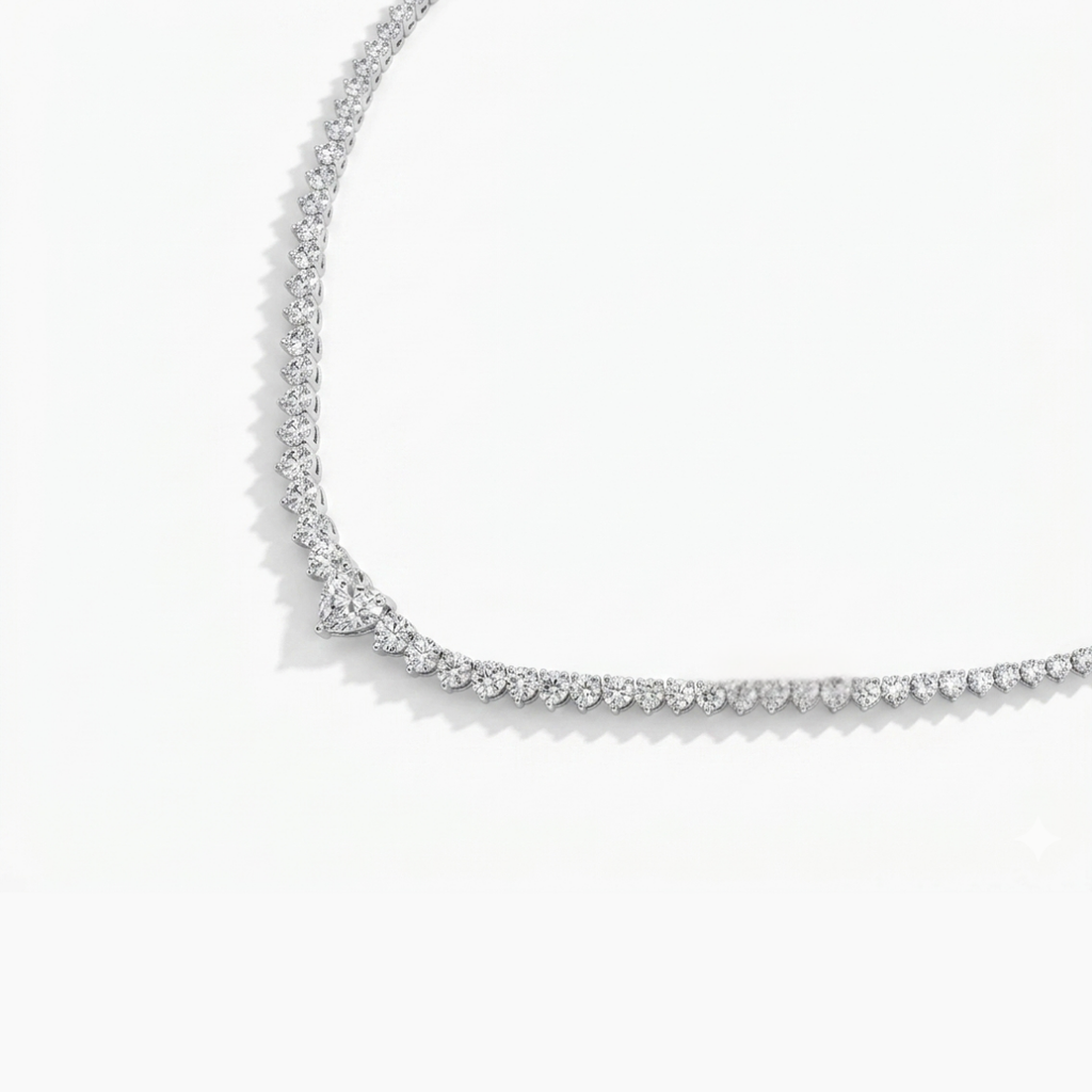 Tennis Riviera Lab Diamond (13 ct.) Necklace (16 in.) with Heart Center Diamond in 18K White Gold