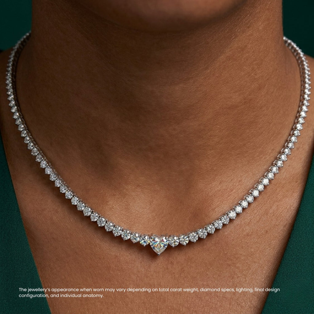 Heart Center Solitaire Diamond Tennis Necklace⁠