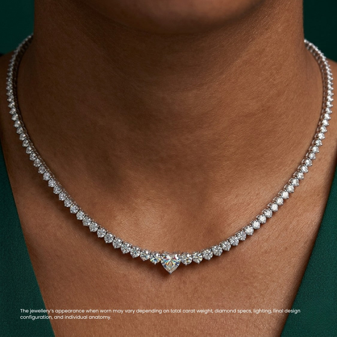Heart Center Solitaire Diamond Tennis Necklace⁠