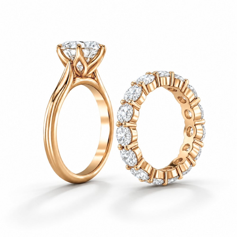Round Tulip Solitaire & Eternity Diamond Bridal Ring Set⁠