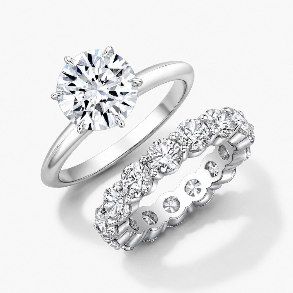 Round Tulip Solitaire & Eternity Diamond Bridal Ring Set⁠