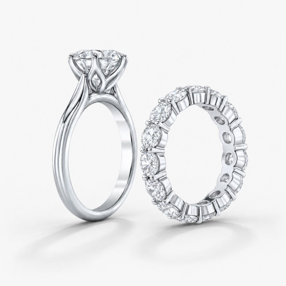 Round Tulip Solitaire & Eternity Diamond Bridal Ring Set⁠