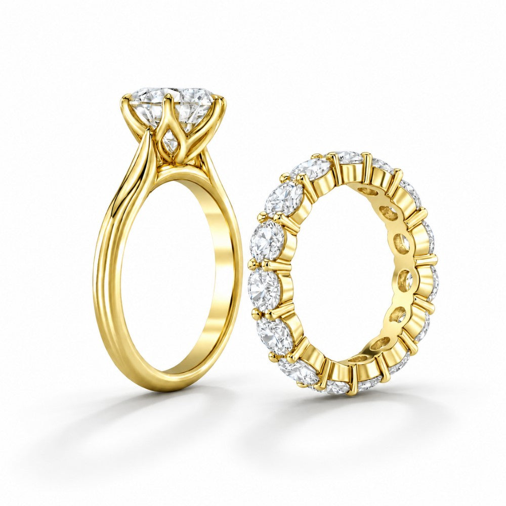 Round Tulip Solitaire & Eternity Diamond Bridal Ring Set⁠