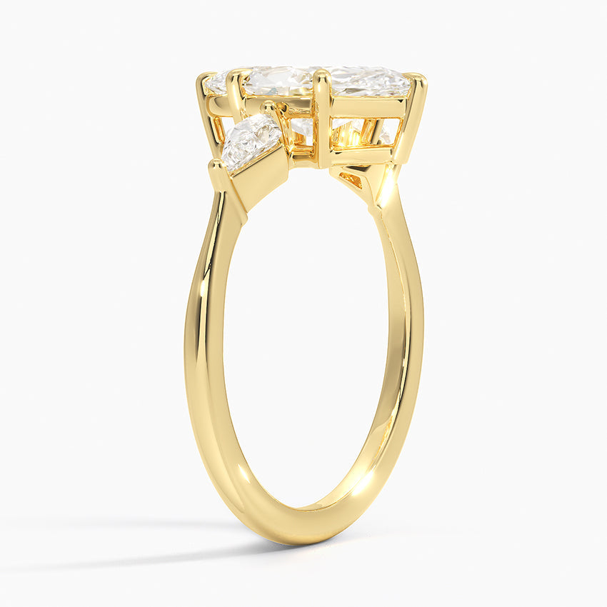 Marquise Cut Three-Stone Engagement Ring with Kite Side Accents in Solid Gold