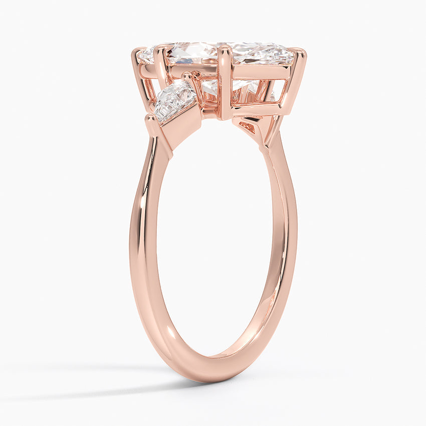 Marquise Cut Three-Stone Engagement Ring with Kite Side Accents in Solid Gold