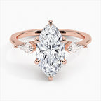 Marquise Cut Three-Stone Engagement Ring with Kite Side Accents in Solid Gold