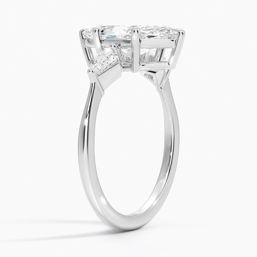 Marquise Cut Three-Stone Engagement Ring with Kite Side Accents in Solid Gold