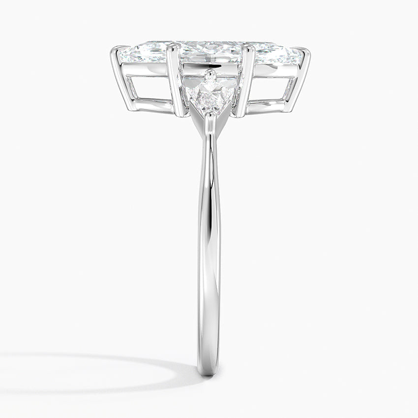 Marquise Cut Three-Stone Engagement Ring with Kite Side Accents in Solid Gold
