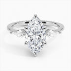 Marquise Cut Three-Stone Engagement Ring with Kite Side Accents in Solid Gold