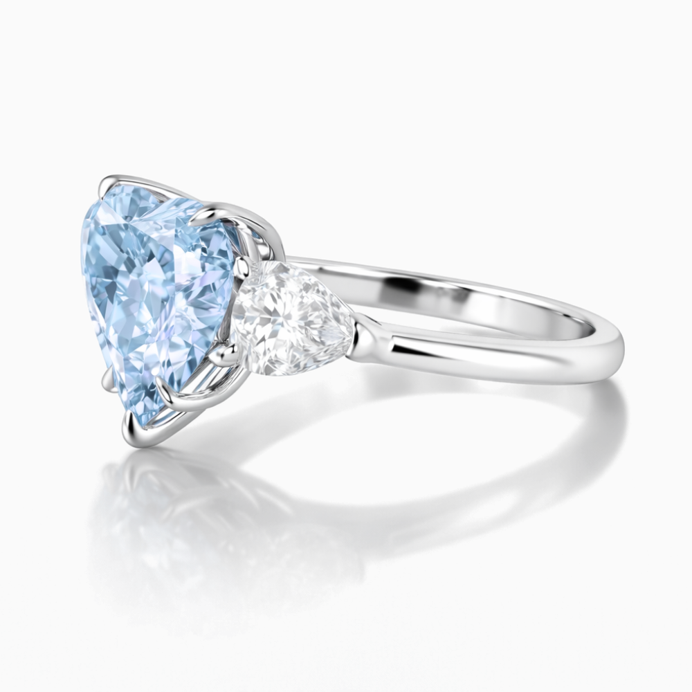18K Solid Gold Heart Side Pear Trilogy Diamond Ring