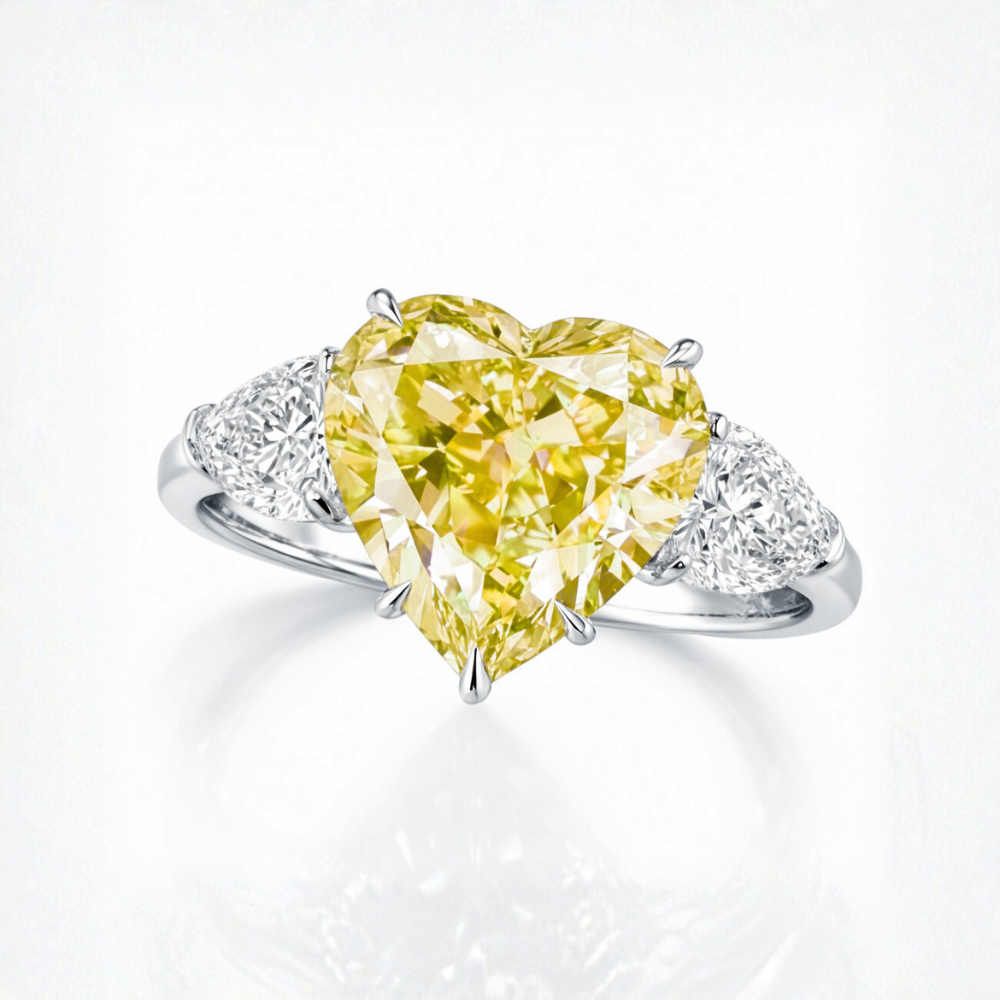 18K Solid Gold Fancy Color Heart Pear Trilogy Lab Diamond Ring