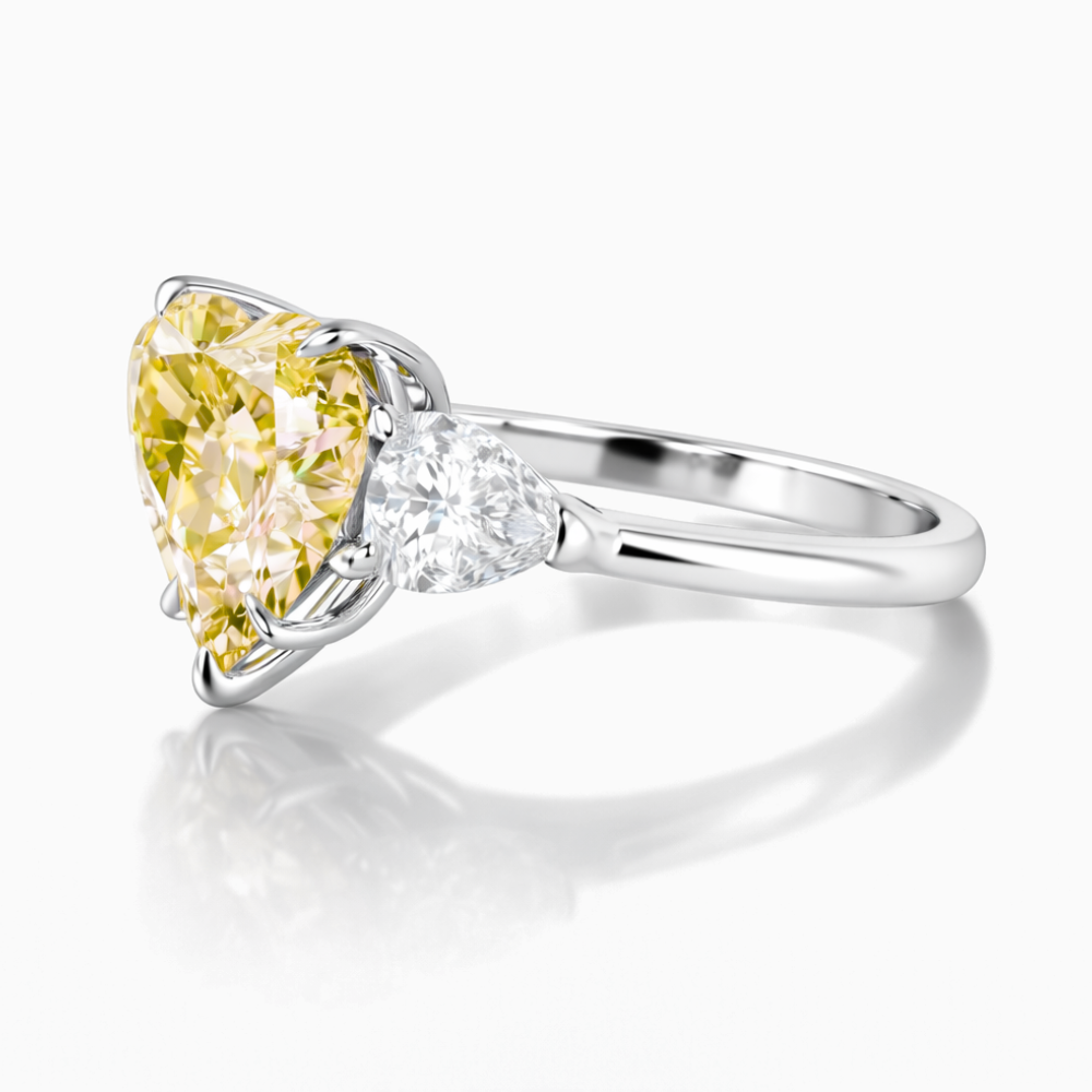 18K Solid Gold Fancy Color Heart Pear Trilogy Lab Diamond Ring