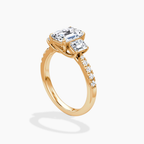18K Solid Gold Emerald Trilogy Pavé Lab Diamond Ring
