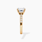 18K Solid Gold Emerald Trilogy Pavé Lab Diamond Ring
