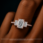 18K Solid Gold Emerald Trilogy Pavé Lab Diamond Ring