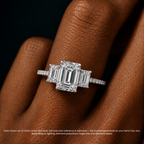 18K Solid Gold Emerald Trilogy Pavé Lab Diamond Ring