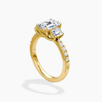 18K Solid Gold Emerald Trilogy Pavé Lab Diamond Ring