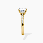 18K Solid Gold Emerald Trilogy Pavé Lab Diamond Ring