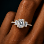 18K Solid Gold Emerald Trilogy Pavé Lab Diamond Ring